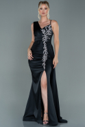 Длинное Атласное Вечернее Платье Черный ABU2598