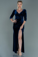 Длинное Велюровое Вечернее Платье Темно-синий ABU2604