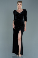 Длинное Велюровое Вечернее Платье Черный ABU2604