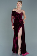 Длинное Велюровое Вечернее Платье Бордовый ABU2605