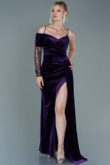 Длинное Велюровое Вечернее Платье Тёмно-пурпурный ABU2605