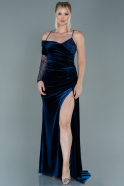 Длинное Велюровое Вечернее Платье Темно-синий ABU2605
