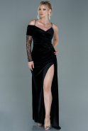 Длинное Велюровое Вечернее Платье Черный ABU2605