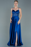 Длинное Атласное Выпускное Платье Ярко-синий ABU2509