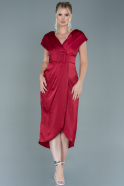 Короткое Атласное Платье Бордовый ABK1107