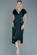 Миди Атласное Пригласительное Платье Изумрудно-зеленый ABK1888