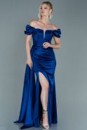 Длинное Атласное Вечернее Платье Темно-синий ABU2330