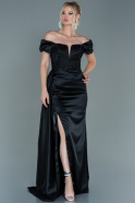 Длинное Атласное Вечернее Платье Черный ABU2330