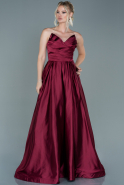 Длинное Атласное Вечернее Платье Бордовый ABU2600