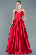 Длинное Атласное Вечернее Платье красный ABU2600