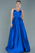 Длинное Атласное Вечернее Платье Ярко-синий ABU2600