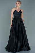 Длинное Атласное Вечернее Платье Черный ABU2600