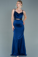 Длинное Атласное Вечернее Платье Темно-синий ABU2601
