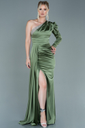 Длинное Атласное Вечернее Платье Хаки ABU2549