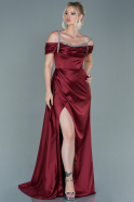 Длинное Атласное Вечернее Платье Бордовый ABU2602