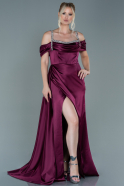 Длинное Атласное Вечернее Платье Сливовый ABU2602