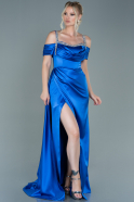 Длинное Атласное Вечернее Платье Ярко-синий ABU2602