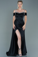 Длинное Атласное Вечернее Платье Черный ABU2602