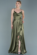 Длинное Атласное Вечернее Платье Хаки ABU2593