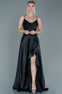 Длинное Атласное Вечернее Платье Черный ABU2593