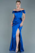 Длинное Атласное Вечернее Платье Ярко-синий ABU2608
