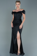Длинное Атласное Вечернее Платье Черный ABU2608