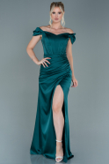 Длинное Атласное Вечернее Платье Изумрудно-зеленый ABU2608