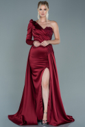 Длинное Атласное Вечернее Платье Бордовый ABU2610