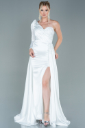 Длинное Атласное Вечернее Платье Белый ABU2610