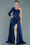 Длинное Атласное Вечернее Платье Темно-синий ABU2610