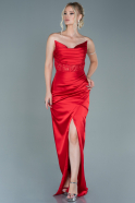 Длинное Атласное Вечернее Платье красный ABU2611