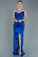 Длинное Атласное Вечернее Платье Ярко-синий ABU2611