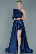 Длинное Атласное Вечернее Платье Темно-синий ABU2606