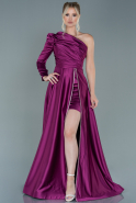 Длинное Атласное Вечернее Платье Сливовый ABU2606