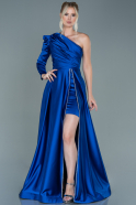 Длинное Атласное Вечернее Платье Ярко-синий ABU2745