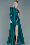 Длинное Атласное Вечернее Платье Изумрудно-зеленый ABU2606