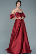 Длинное Атласное Вечернее Платье Бордовый ABU2614