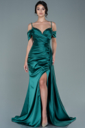 Длинное Атласное Вечернее Платье Изумрудно-зеленый ABU2379