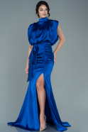 Длинное Атласное Вечернее Платье Ярко-синий ABU2133