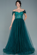 Длинное Вечернее Платье Изумрудно-зеленый ABU2620