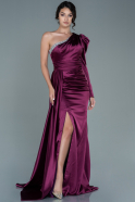 Длинное Атласное Вечернее Платье Сливовый ABU2621