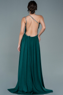 Длинное Атласное Вечернее Платье Изумрудно-зеленый ABU2622
