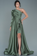Длинное Атласное Вечернее Платье Хаки ABU2606