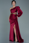 Длинное Атласное Выпускное Платье Бордовый ABU2625