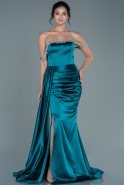 Длинное Атласное Вечернее Платье Изумрудно-зеленый ABU2618