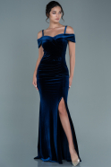 Длинное Велюровое Вечернее Платье Темно-синий ABU1992