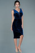 Миди Бархатное Пригласительное Платье Темно-синий ABK1503