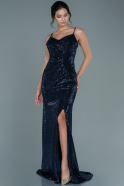 Длинное Чешуйчатое Вечернее Платье Темно-синий ABU2633