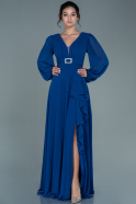 Длинное Шифоновое Вечернее Платье Ярко-синий ABU2636