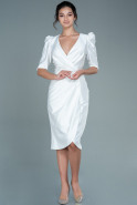 Миди Атласное Пригласительное Платье Белый ABK1402